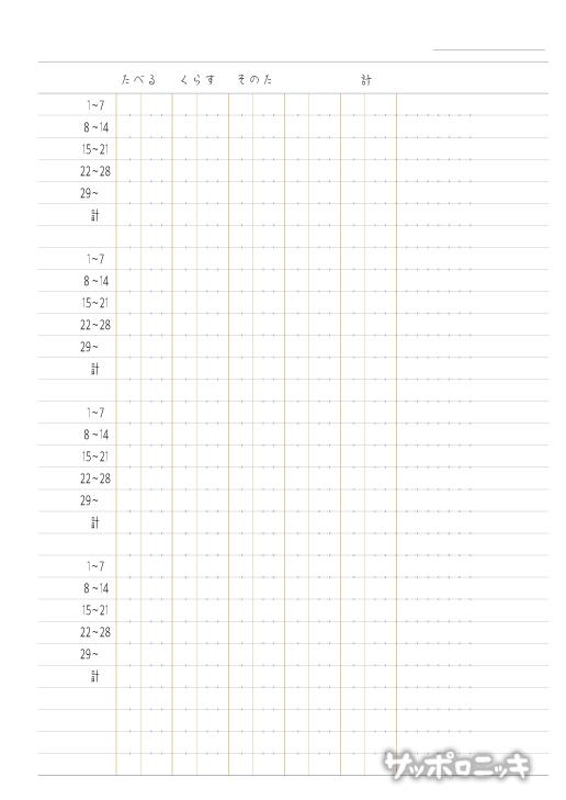 【家計簿】「たべる、くらす、そのた」のルーズリーフ用プリントデータ